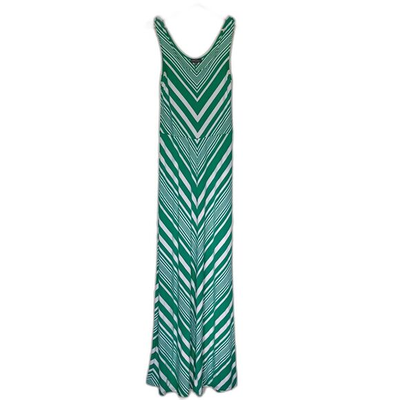 Market Spruce Green and White Striped Chevron Print Maxi Dress Tank Dress M - Picture 1 of 7